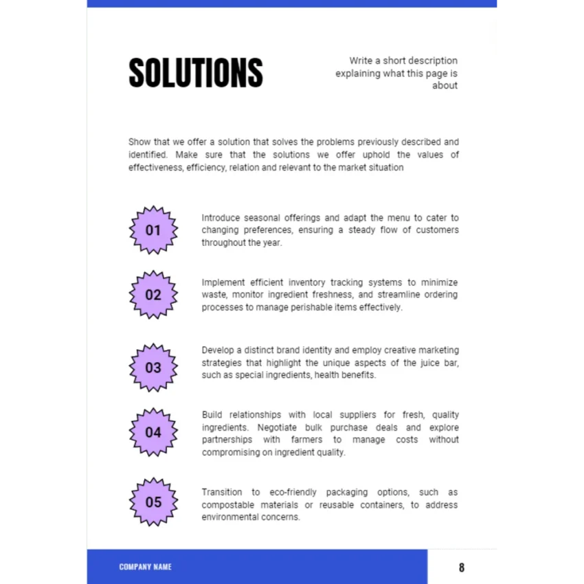 Juice Bar Business Plan - Solutions