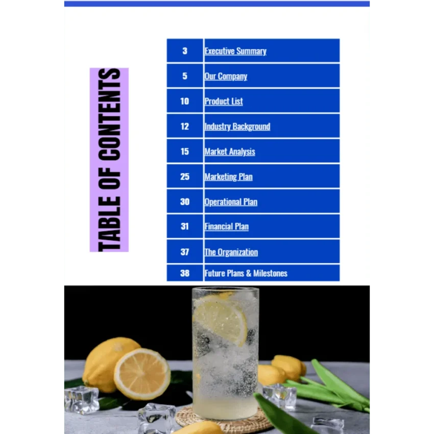 Juice Bar Business Plan - Table of Contents