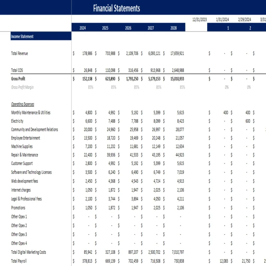 Music Festival Excel Financial Model Template-Income Statement