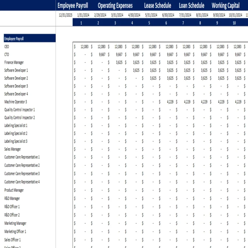 Music Festival Excel Financial Model Template-Working Sheet