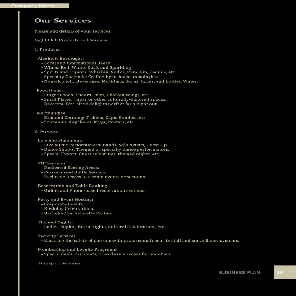 Night Club Business Plan-Services