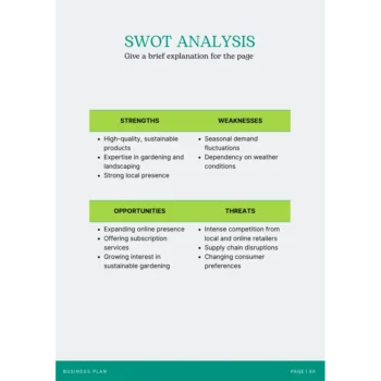 Nursery Garden Business Plan Template - SWOT Analysis