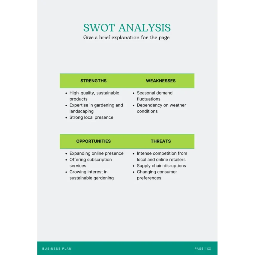 Nursery Garden Business Plan Template - SWOT Analysis