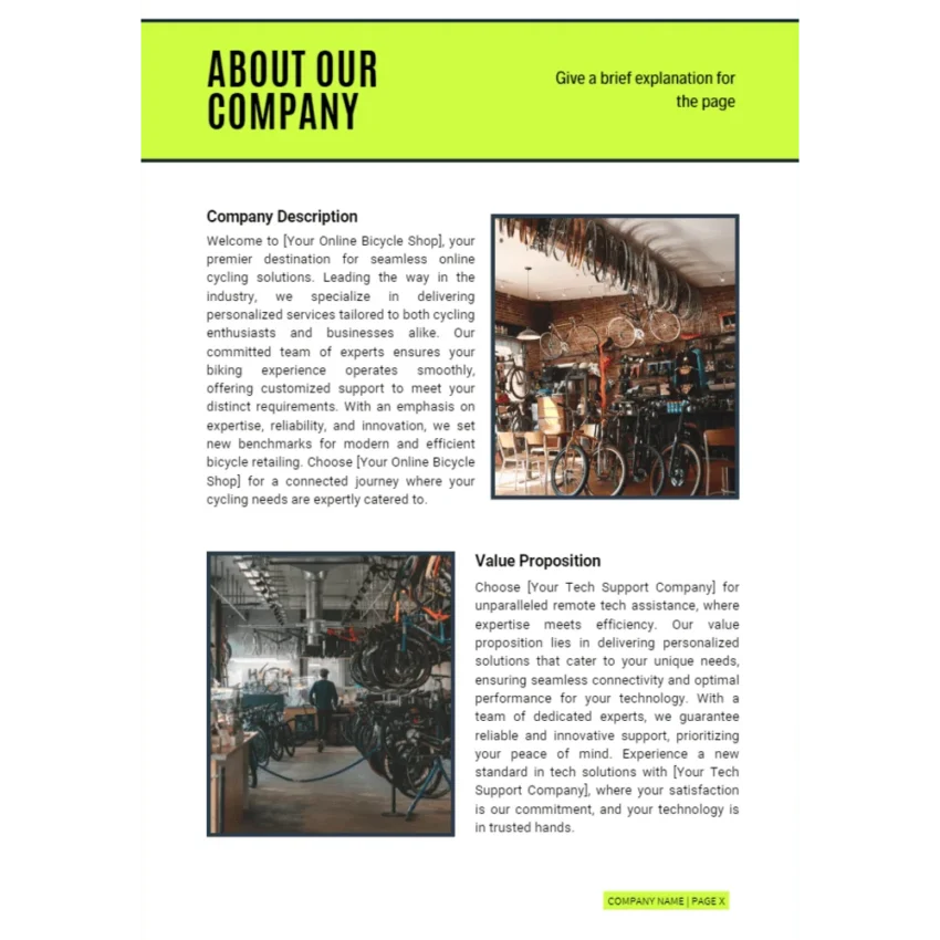 Online Bicycle Shop Business Plan - About Our Company