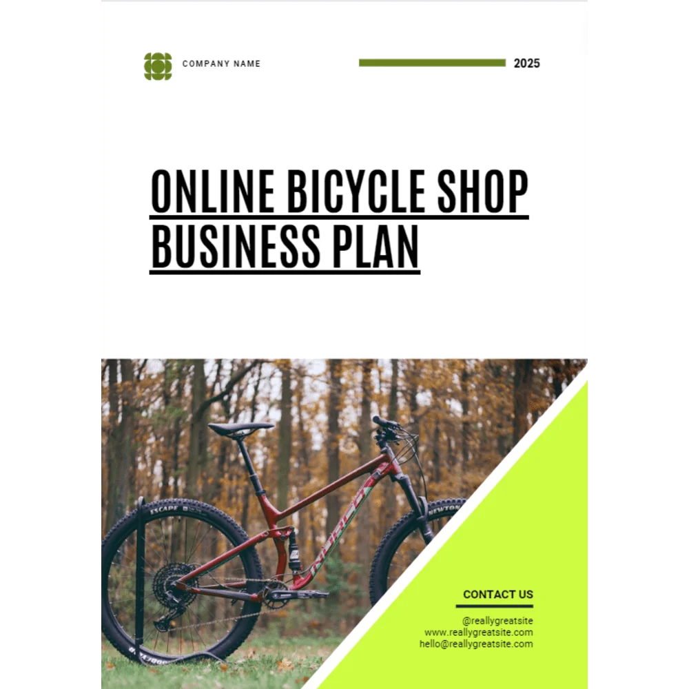 Online Bicycle Shop Business Plan Cover Page