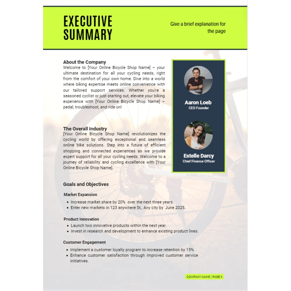 Online Bicycle Shop Business Plan - Executive Summary