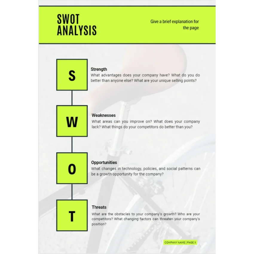 Online Bicycle Shop Business Plan - SWOT Analysis