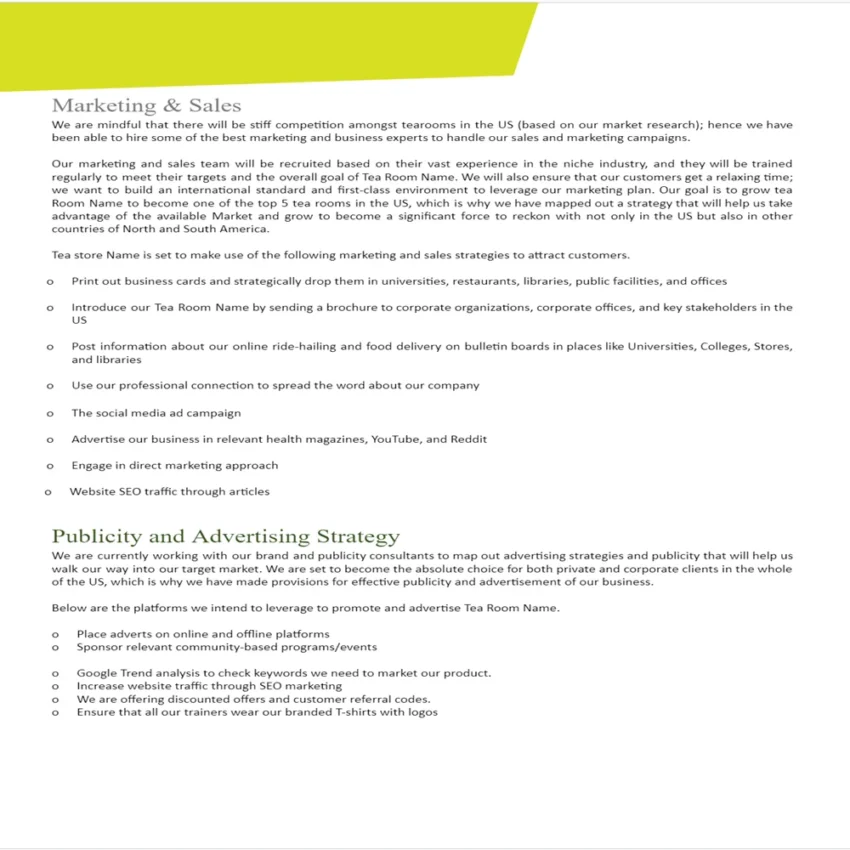 TeaRoom Business Plan Template-Marketing Plan