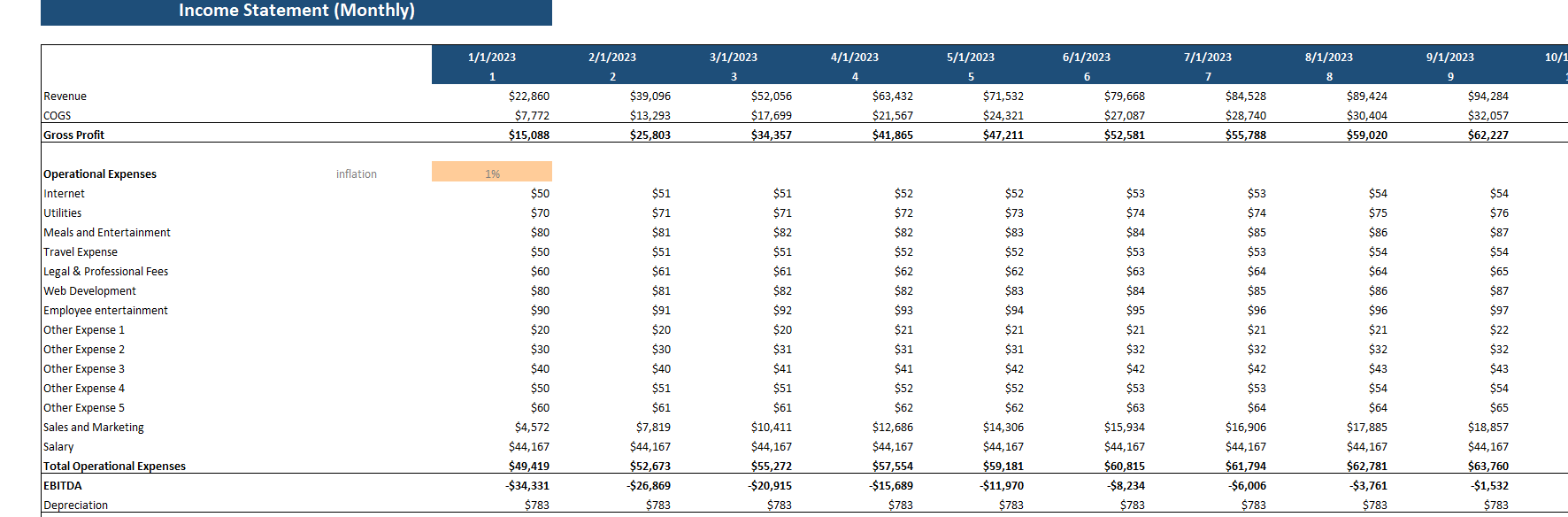 Beauty Subscription Box Excel Financial Model-Monthly Income Statement