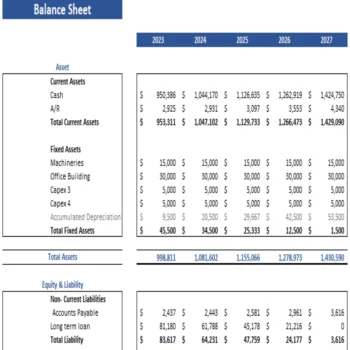 Nail Salon Excel Financial Model Template - Balance Sheet