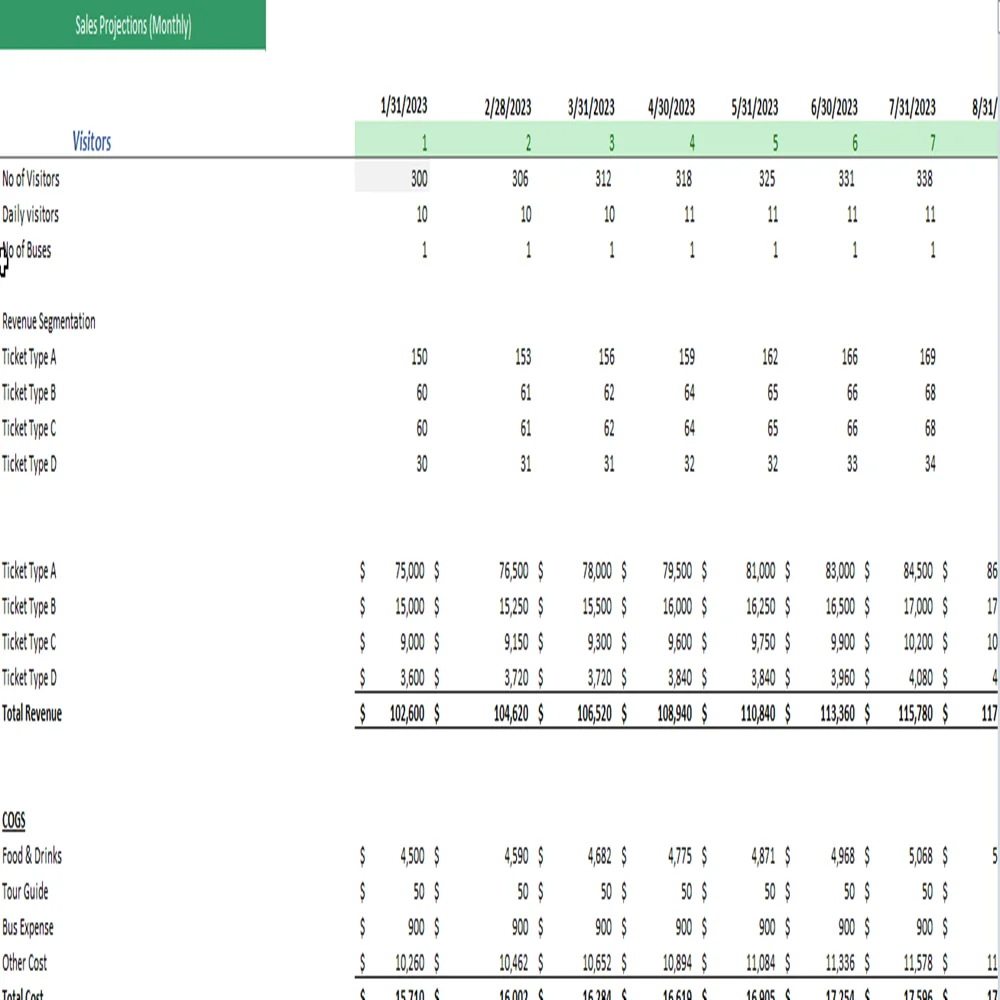 Sightseeing Bus Excel Financial Model-Revenue Analysis