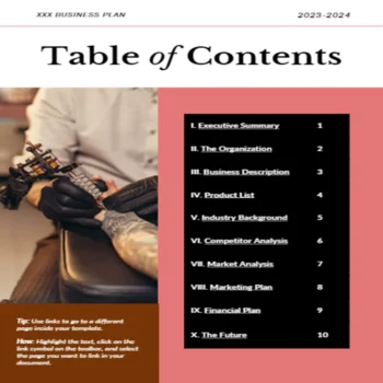 Tattoo Store Business Plan - Table of Content