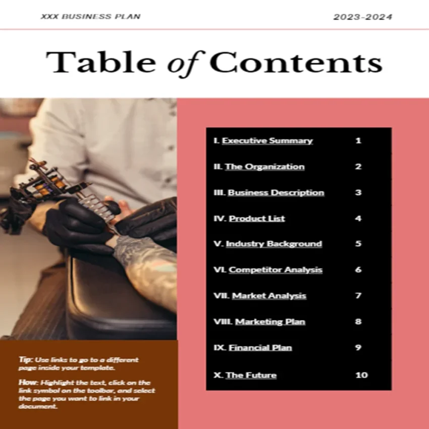 Tattoo Store Business Plan - Table of Content