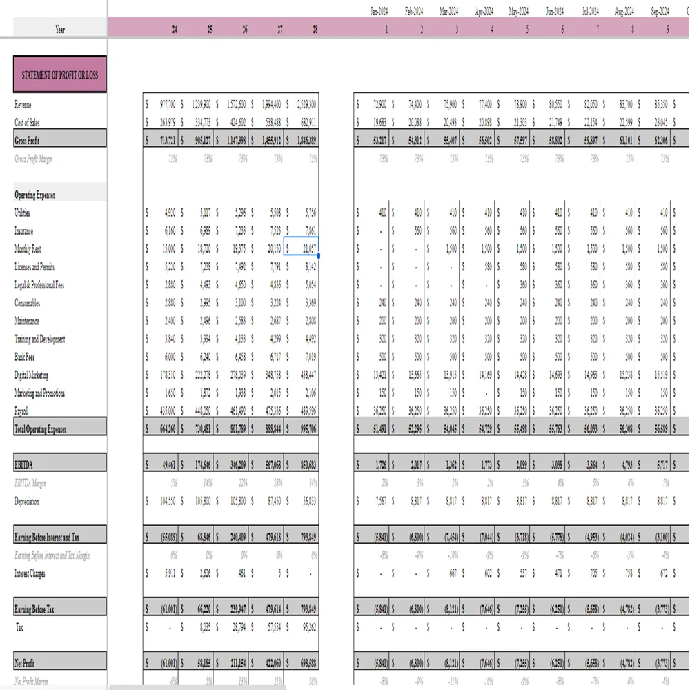 Makeup Salon Financial Model - Statement of Profit or Loss