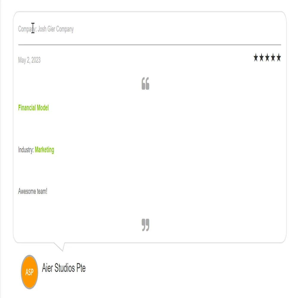 Tennis Club Excel Financial Model - Testimonial