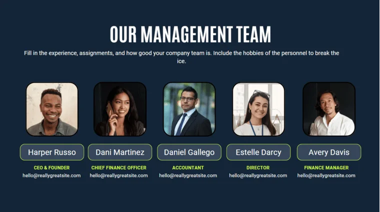 Software Pitch Deck Template - Our Management Team