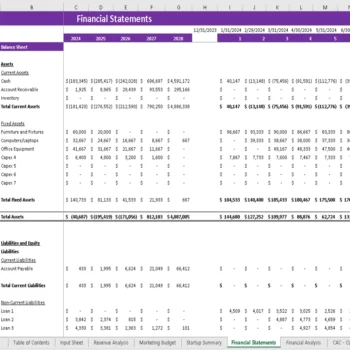 Toys Marketplace Excel Financial Model - Balance Sheet