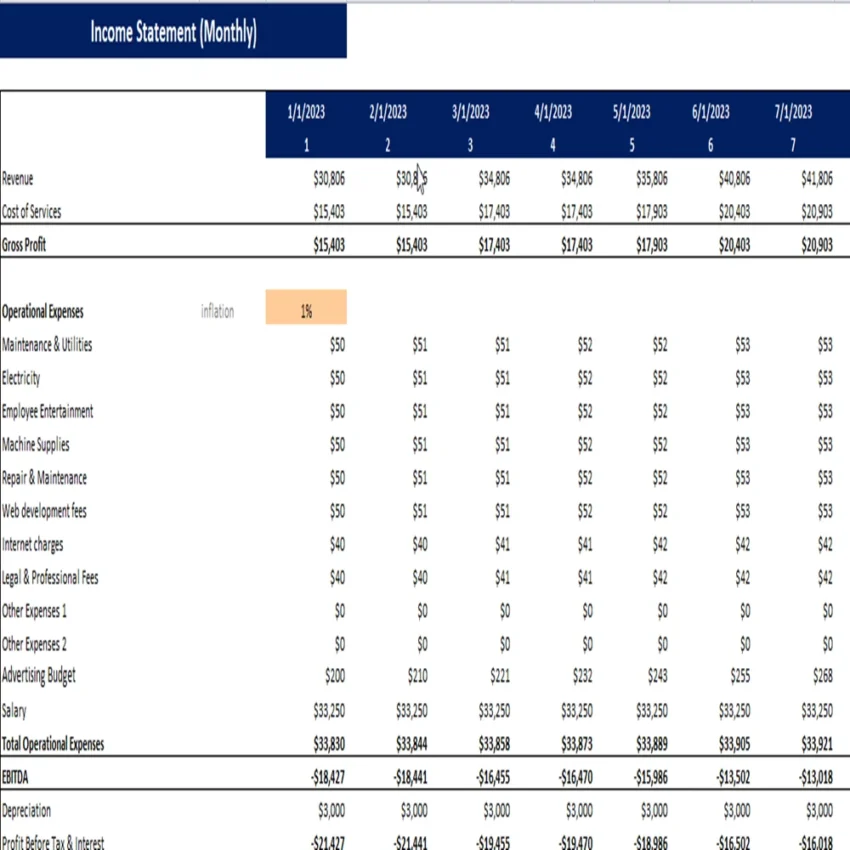 Travel Agency Excel Financial Model Template-Monthly Income Statement