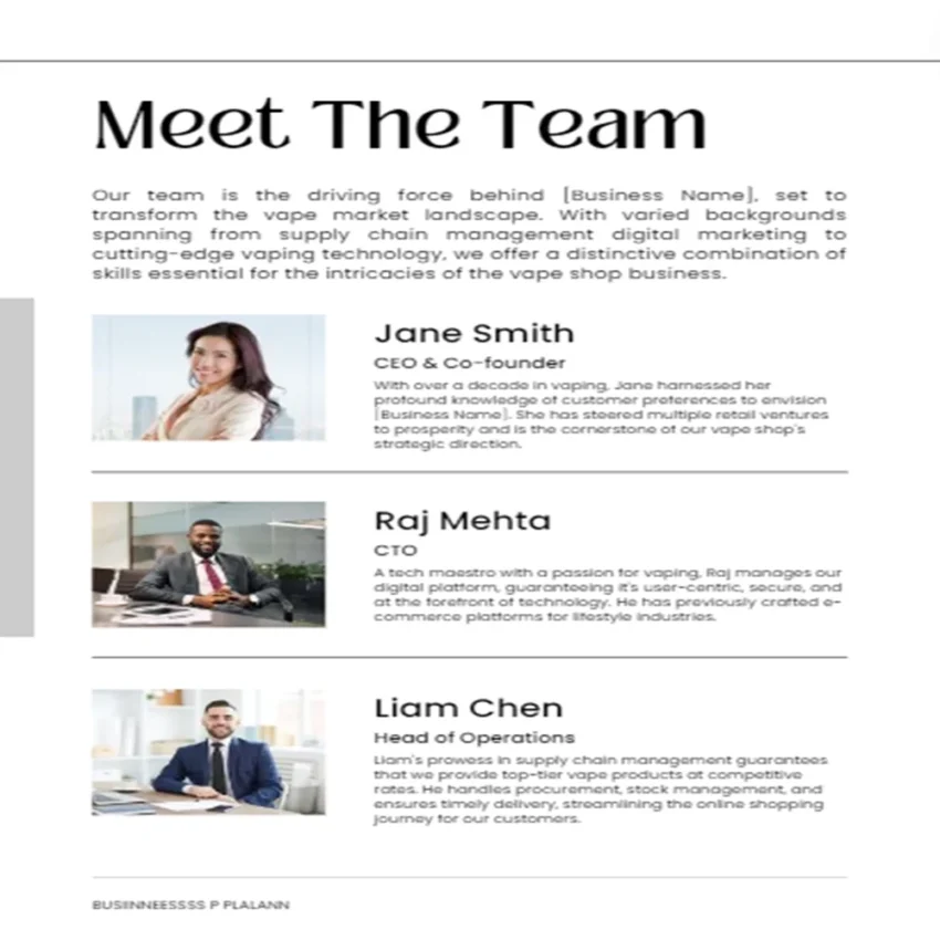 Vape Shop Business Plan Template - Meet the Team