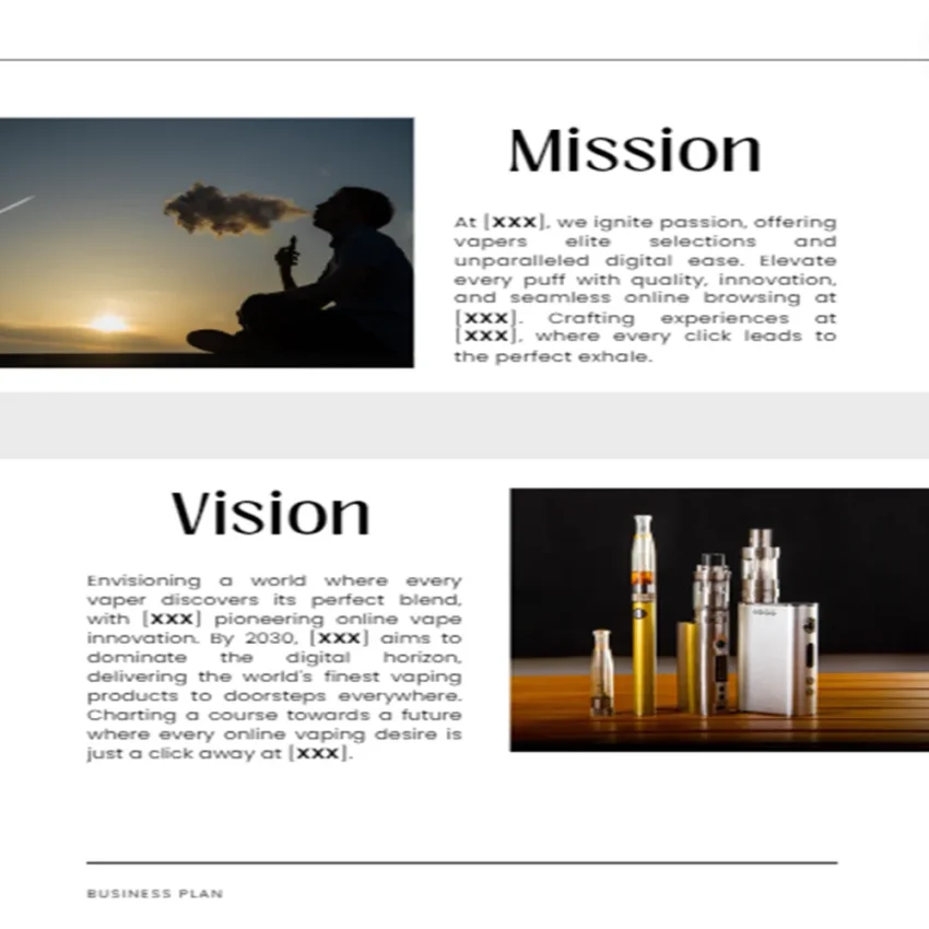 Vape Shop Business Plan Template - Mission - Vision