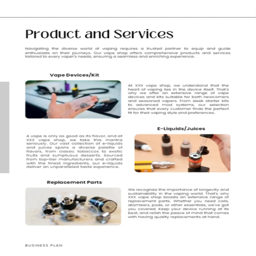 Vape Shop Business Plan Template - Product and Services