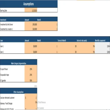 Vape shop excel financial model-Assumptions