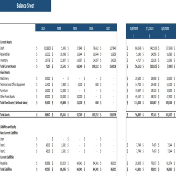 Vape shop excel financial model-Balance Sheet