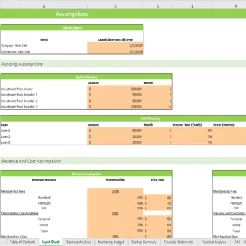 Volley Ball Club Financial Model - Assumptions