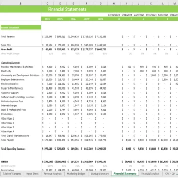 Volley Ball Club Financial Model - Income Statement