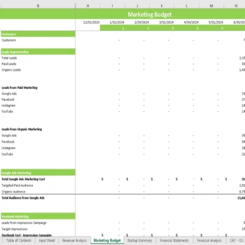 Volley Ball Club Financial Model - Marketing Budget