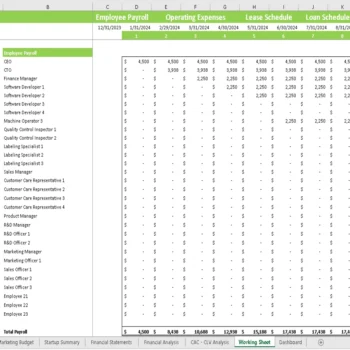 Volley Ball Club Financial Model - Working Sheet