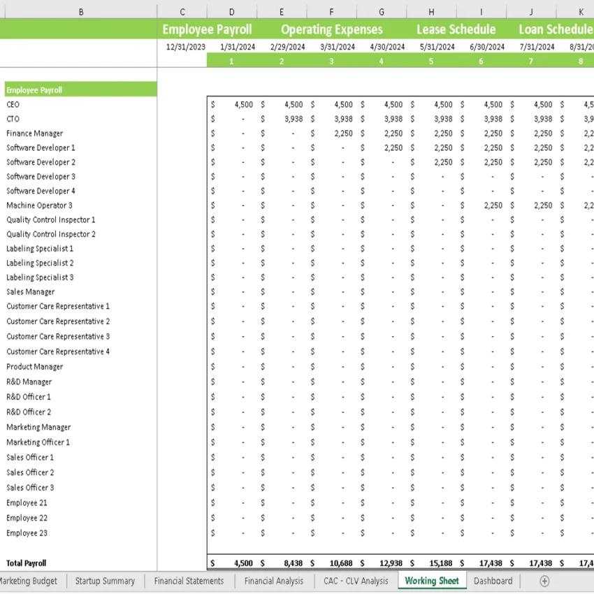 Volley Ball Club Financial Model - Working Sheet