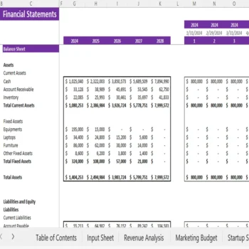 Fitness Subscription Box Financial Model - Balance Sheet