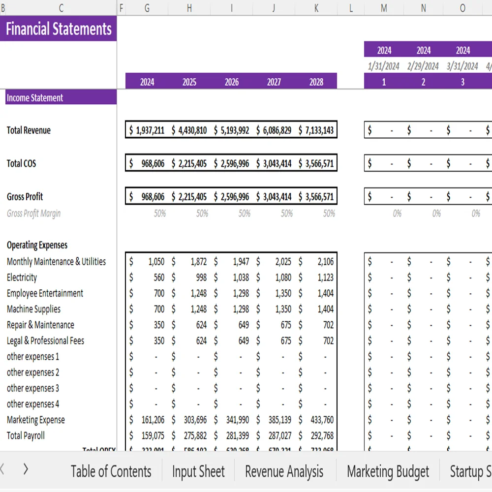 Fitness Subscription Box Financial Model - Income Statement