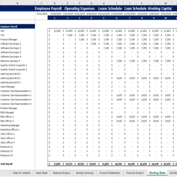 Parcel Courier and Logistic Excel Financial Model - Working Sheet