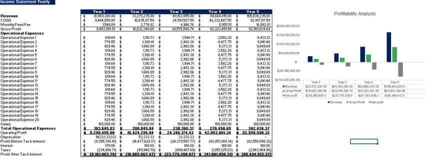 Appliance Store Excel Financial Model Yearly Income Statement
