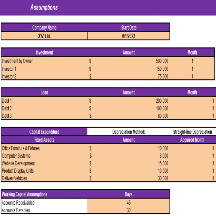 Beauty and Health Marketplace Excel Financial Model Projection Template - Assumptions
