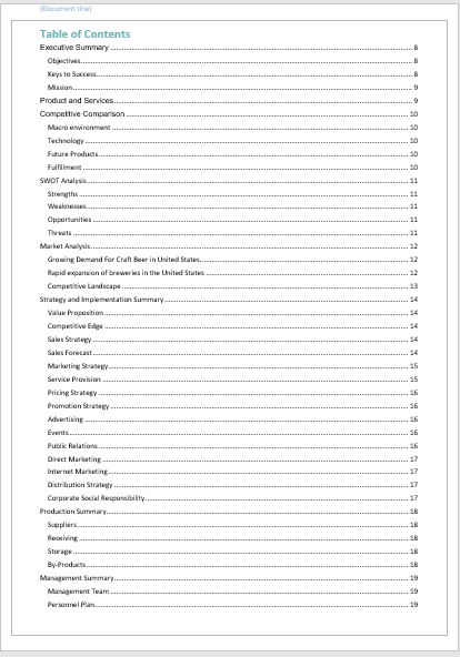 Brewery Business Plan