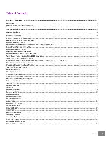 Dance studio Business Plan