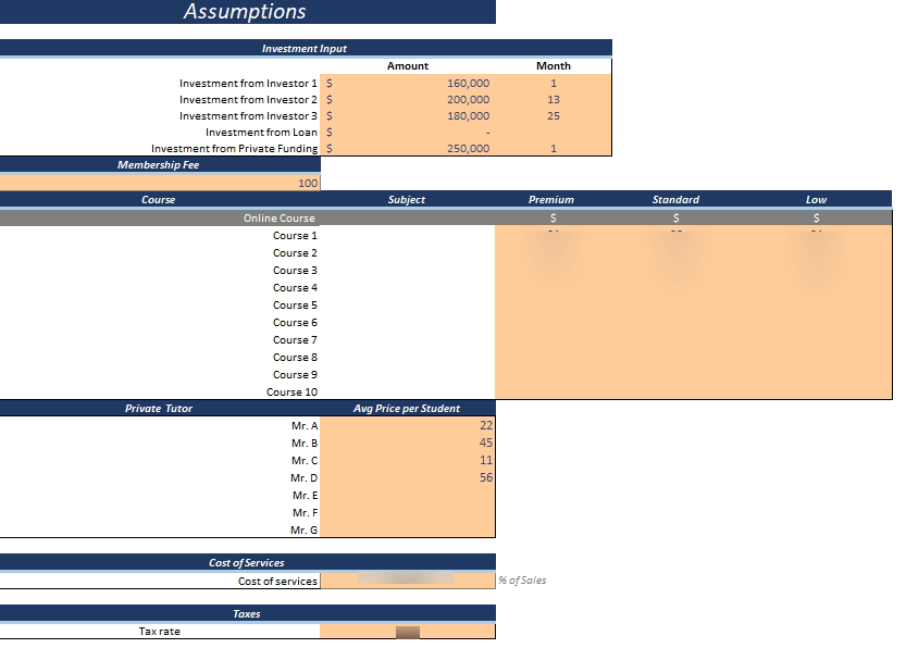 Virtual Classroom Excel Financial Model
