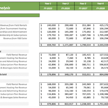 Football Field Excel Financial Model - Revenue Analysis
