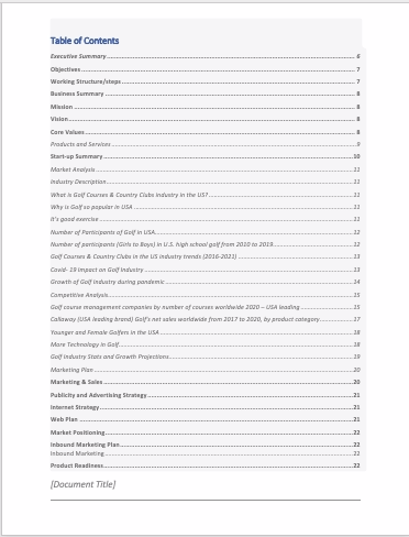 Golf Training business plan