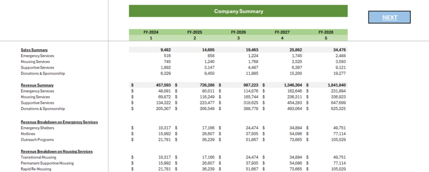 Homeless Rental Financial Model - Company Summary