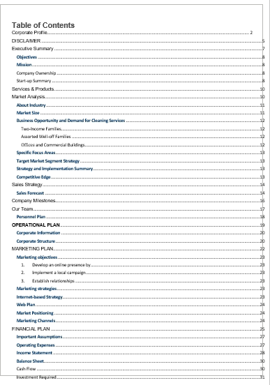 House Cleaning Business Plan-Index1
