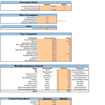 Online Toy Store Excel Financial Model