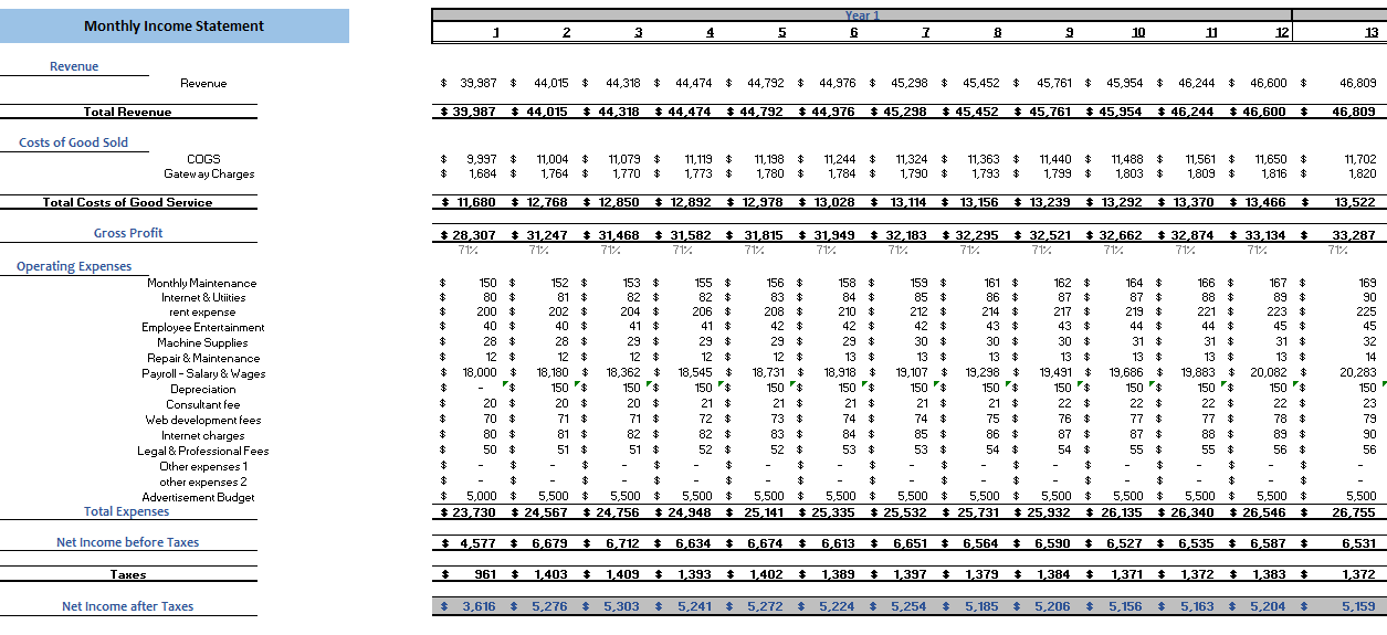 Online Toy Store Excel Financial Model
