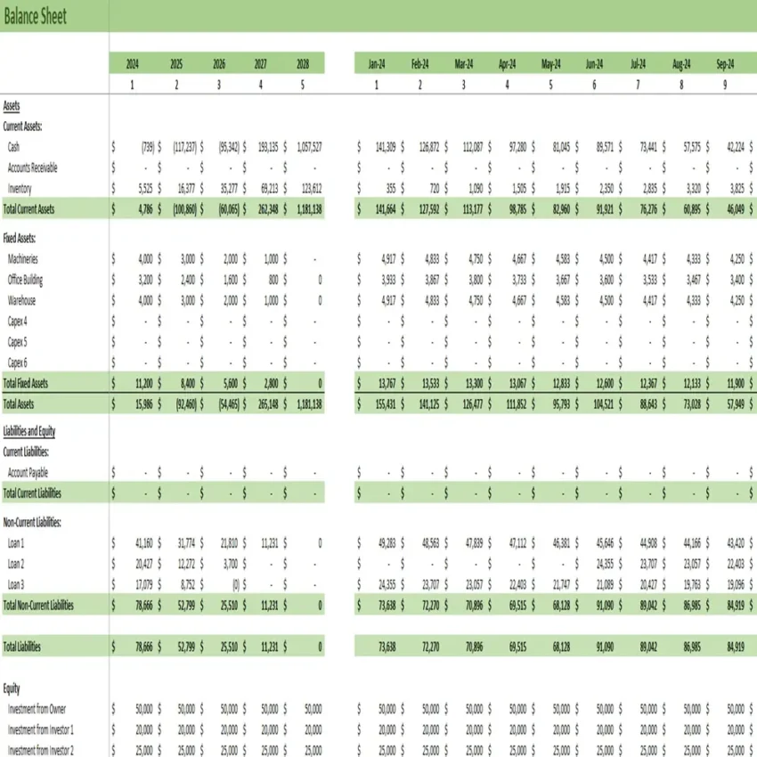 Organic Cleaning Services Financial Model - Balance Sheet