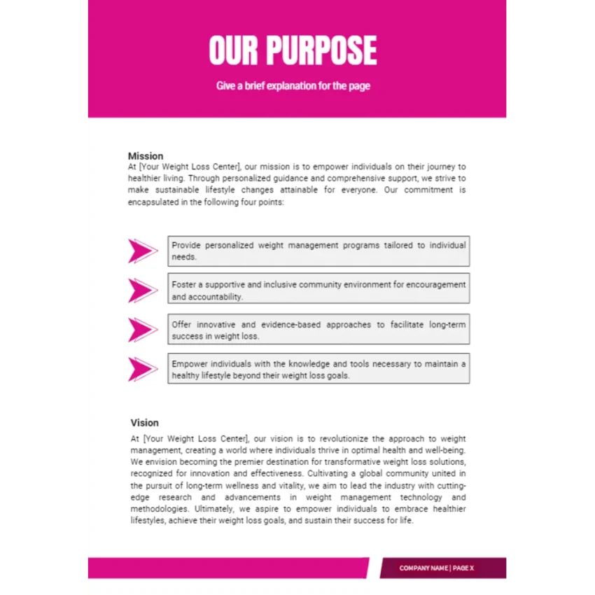 Weight Loss Center Business Plan - Our Purpose