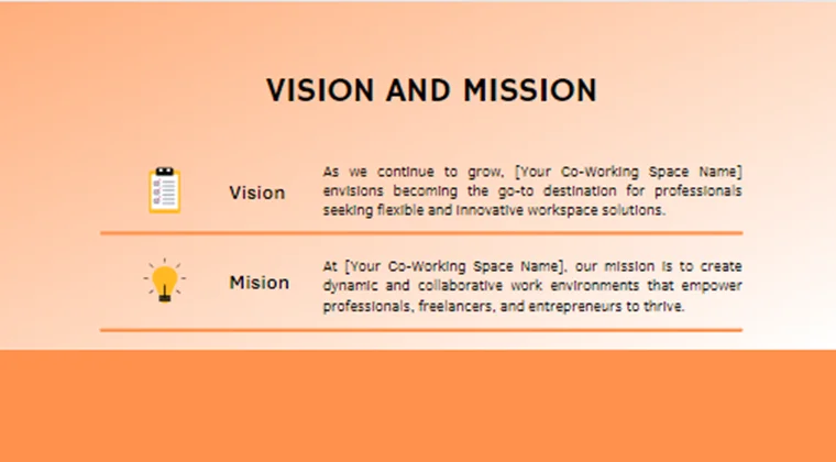 Co-Working Space Pitch Deck-Vision And Mission