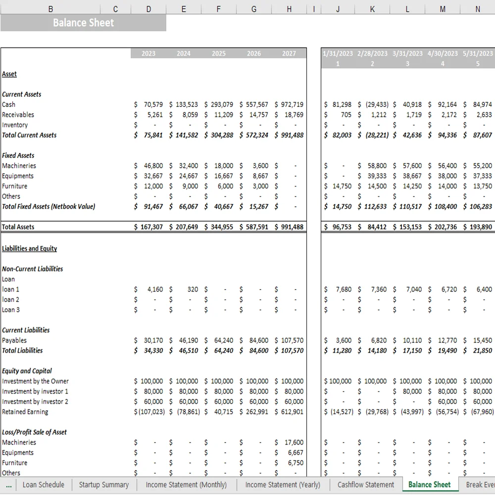 Database Excel Financial Model - Balance Sheet